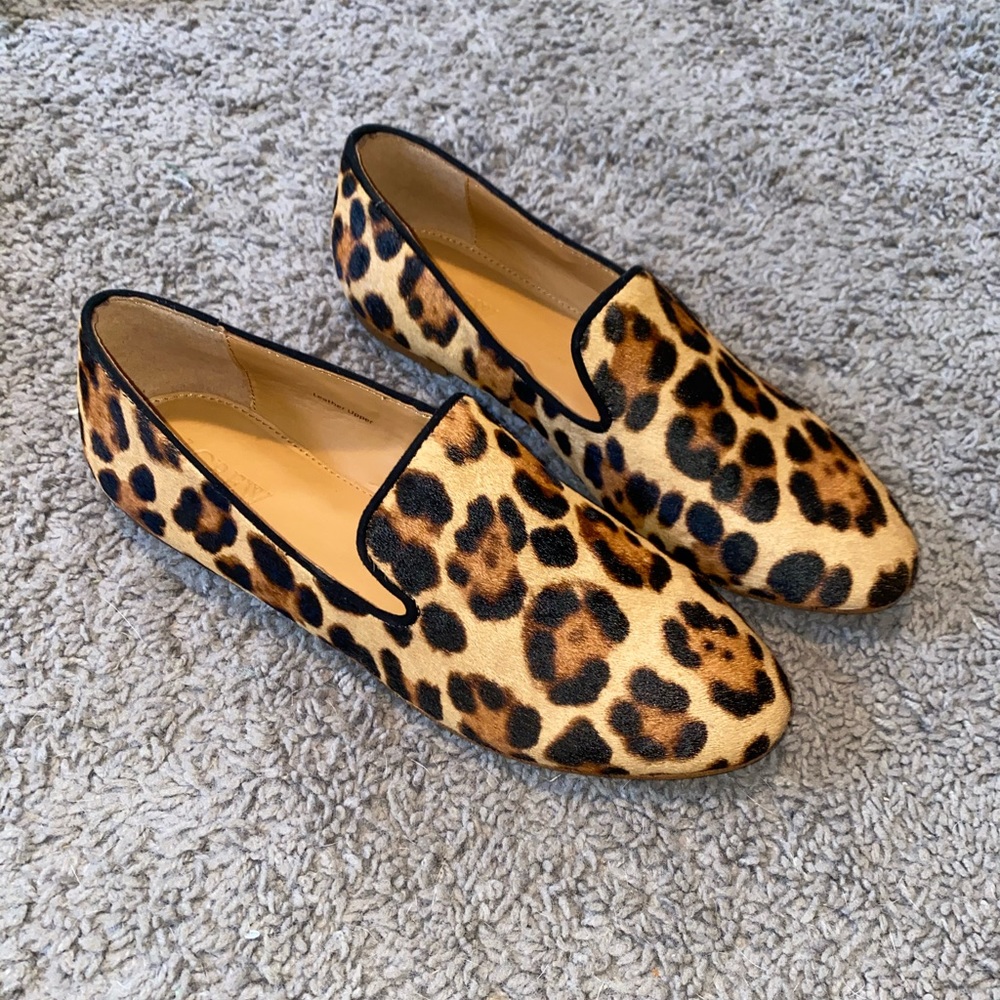 J Crew calf hair cheetah loafers